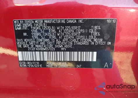 2011 Toyota Rav4 z USA, uszkodzony, nr VIN 2T3ZF4DV8BW057029